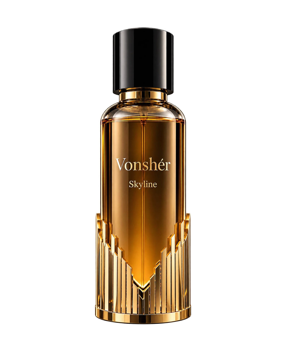 VONSHÉR Skyline — frasco âmbar com base dourada
